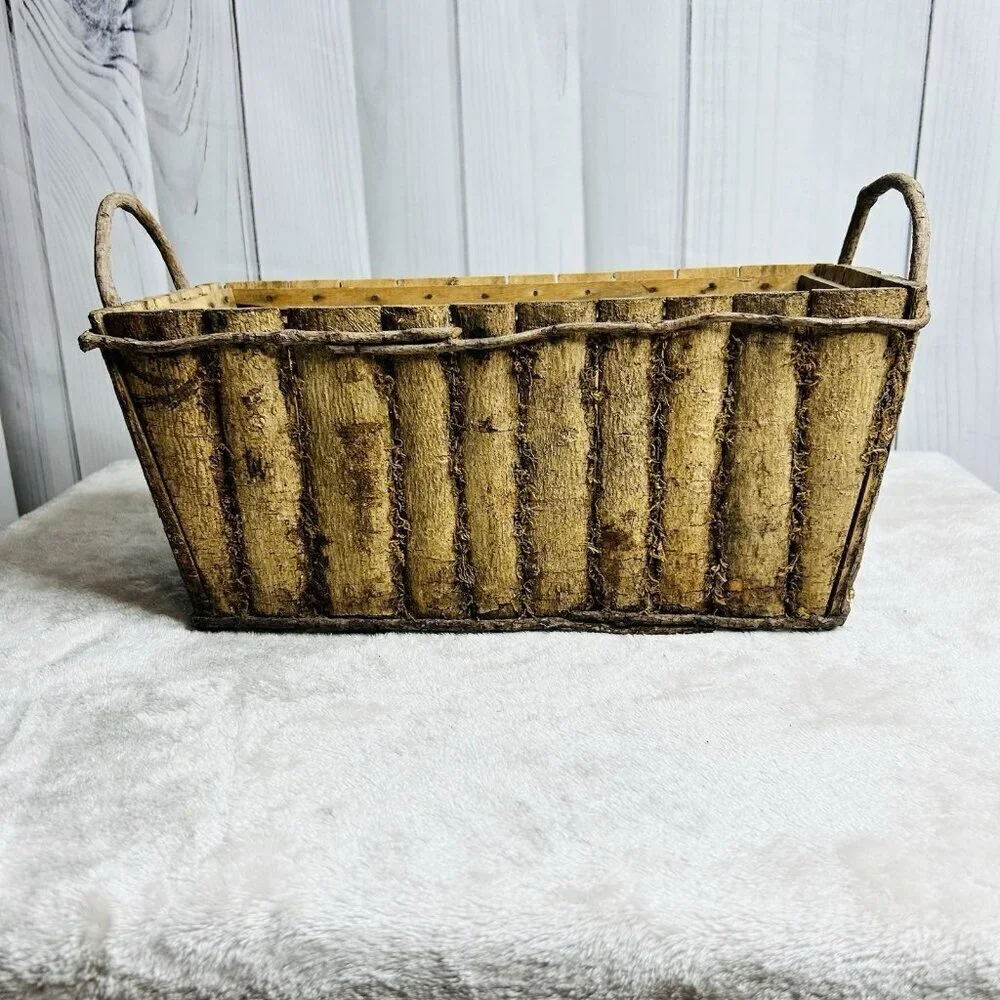 Decorative Wooden Basket Planter with Moss Look 15L x 7.5W x 6.5H